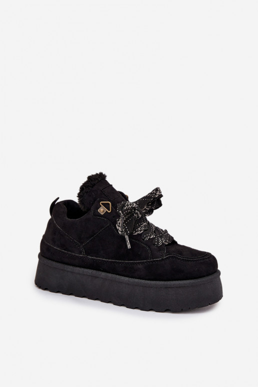 se šněrováním Sněhule  s platformou zateplené s kožešinou uvnitř Černé Tavelle