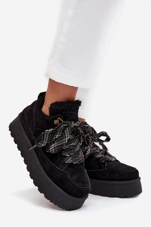 se šněrováním Sněhule  s platformou zateplené s kožešinou uvnitř Černé Tavelle