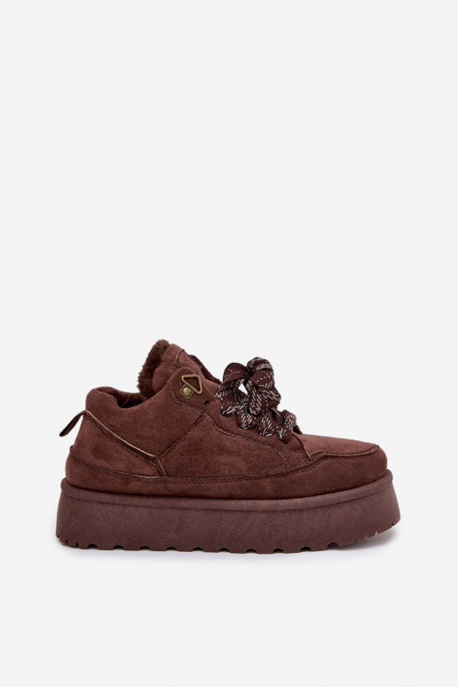 se šněrováním Sněhule  s platformou zateplené s kožešinou uvnitř hnědá Tavelle