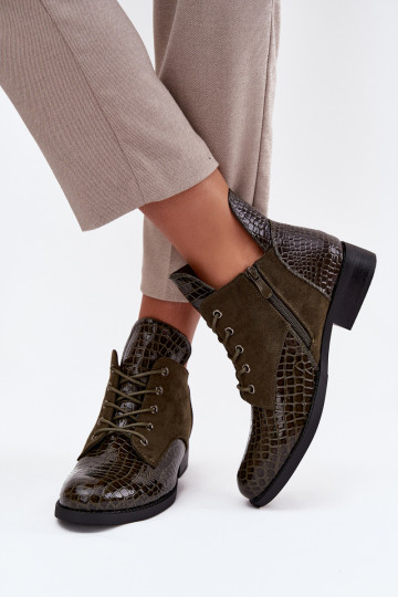 s efektem laku Dámské podpatky  Tłoczeniem zateplené Vinceza 16477 khaki