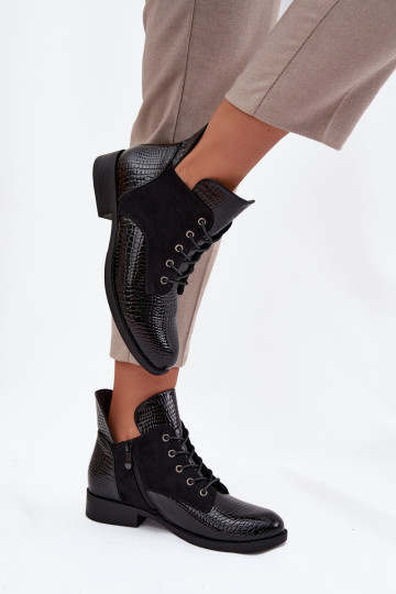 s efektem laku Dámské podpatky  Tłoczeniem zateplené Vinceza 16477 Černé