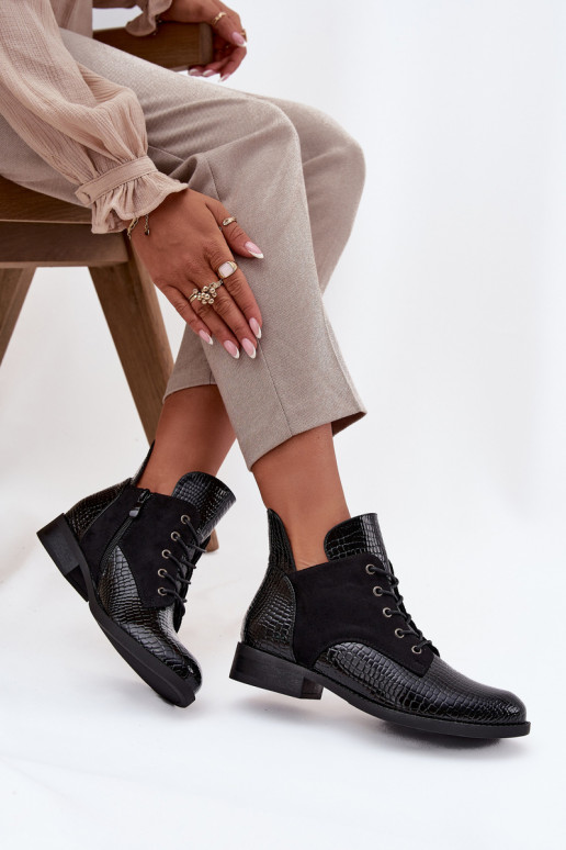 s efektem laku Dámské podpatky  Tłoczeniem zateplené Vinceza 16477 Černé