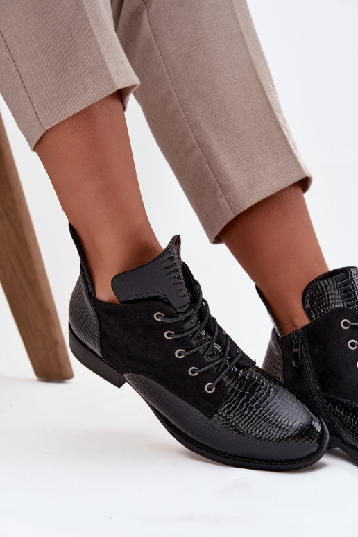 s efektem laku Dámské podpatky  Tłoczeniem zateplené Vinceza 16477 Černé