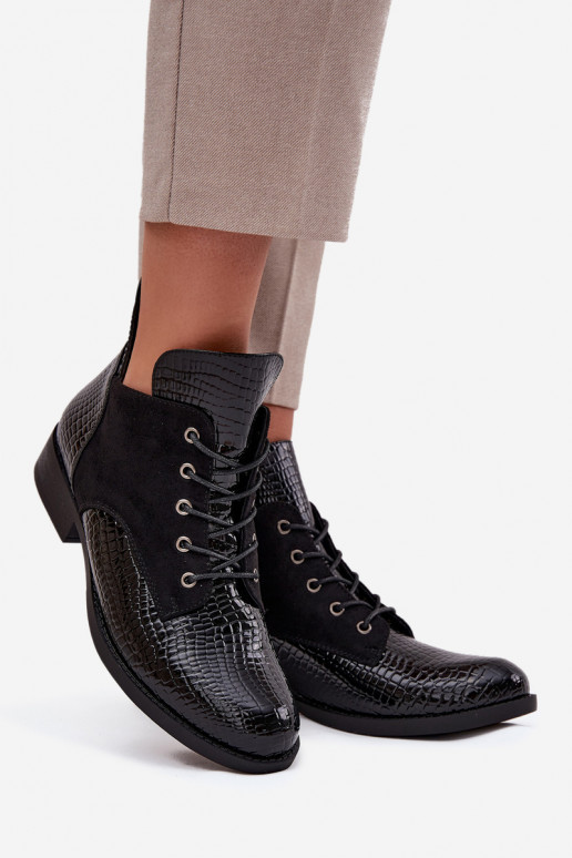 s efektem laku Dámské podpatky  Tłoczeniem zateplené Vinceza 16477 Černé