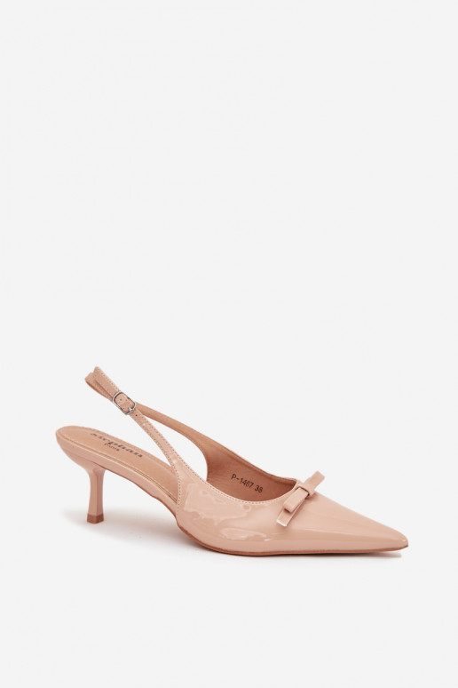 s efektem laku Obuv s tenkými podpatky se stuhami Nude Olvena s efektem laku Obuv s tenkými podpatky se stuhami Nude Olvena