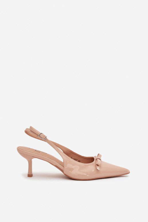 s efektem laku Obuv s tenkými podpatky se stuhami Nude Olvena s efektem laku Obuv s tenkými podpatky se stuhami Nude Olvena