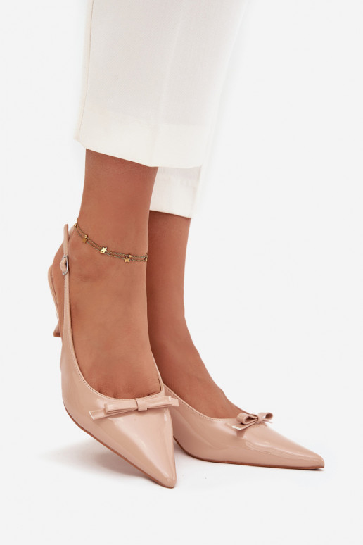 s efektem laku Obuv s tenkými podpatky se stuhami Nude Olvena s efektem laku Obuv s tenkými podpatky se stuhami Nude Olvena