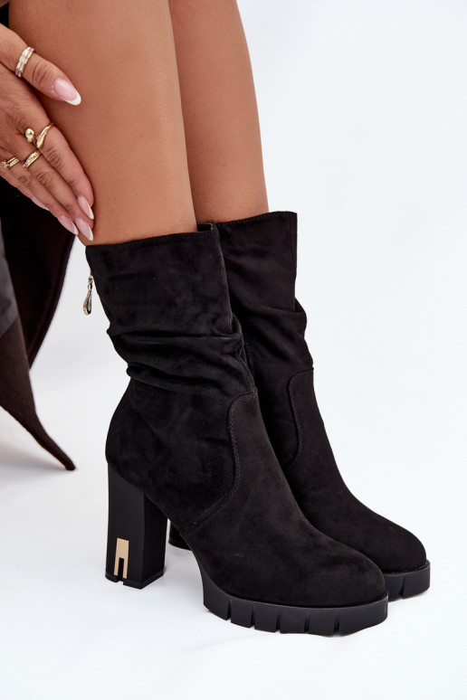 zateplené Dámské podpatky Ze zlaté barvym Zamkiem I Marszczeniem Černé Briannae