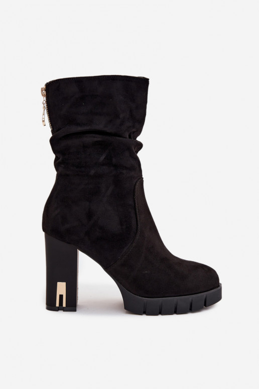 zateplené Dámské podpatky Ze zlaté barvym Zamkiem I Marszczeniem Černé Briannae