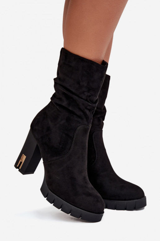 zateplené Dámské podpatky Ze zlaté barvym Zamkiem I Marszczeniem Černé Briannae