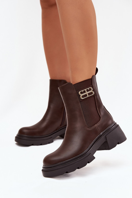 stylové podpatky  Ze zlaté barvym Detalem zateplené hnědá Serene stylové podpatky  Ze zlaté barvym Detalem zateplené hnědá Serene