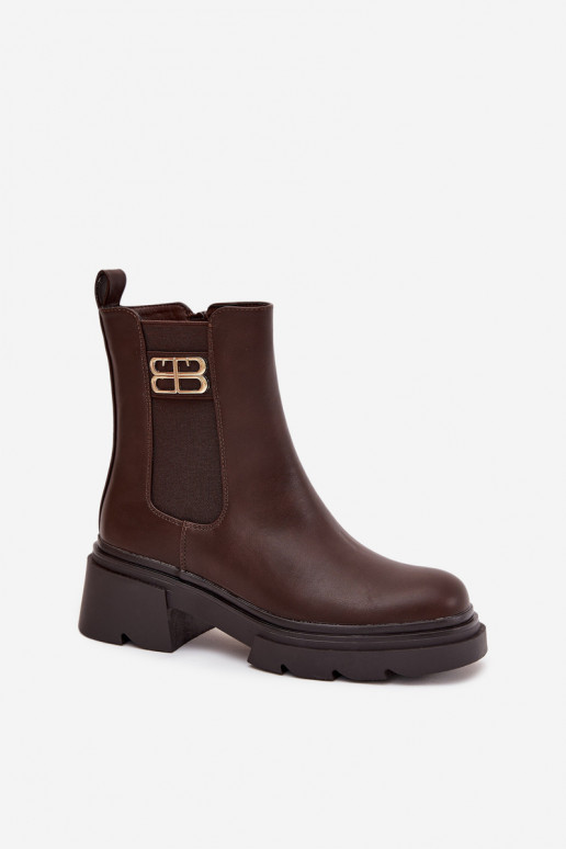 stylové podpatky  Ze zlaté barvym Detalem zateplené hnědá Serene stylové podpatky  Ze zlaté barvym Detalem zateplené hnědá Serene