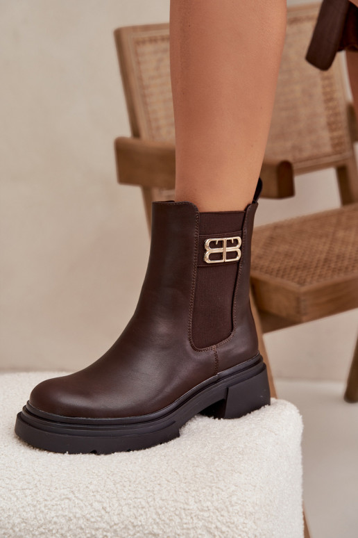 stylové podpatky  Ze zlaté barvym Detalem zateplené hnědá Serene stylové podpatky  Ze zlaté barvym Detalem zateplené hnědá Serene