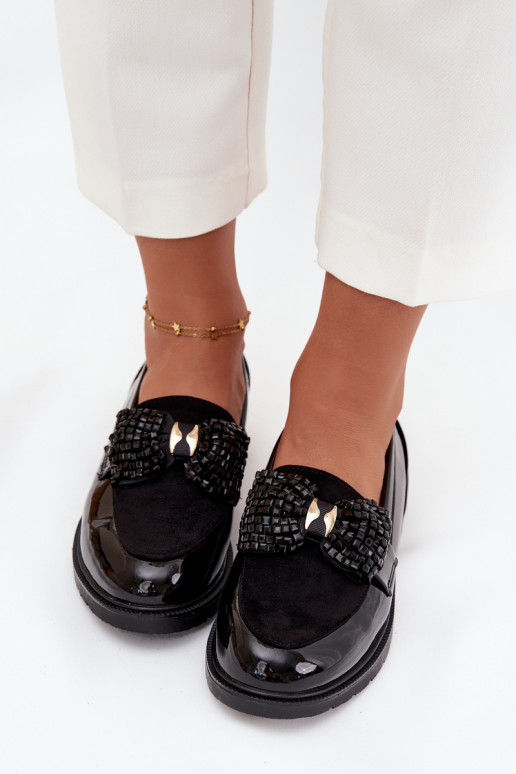 Lakované mokasíny  se stuhami S.Barski HY51-319 Černé Lakované mokasíny  se stuhami S.Barski HY51-319 Černé