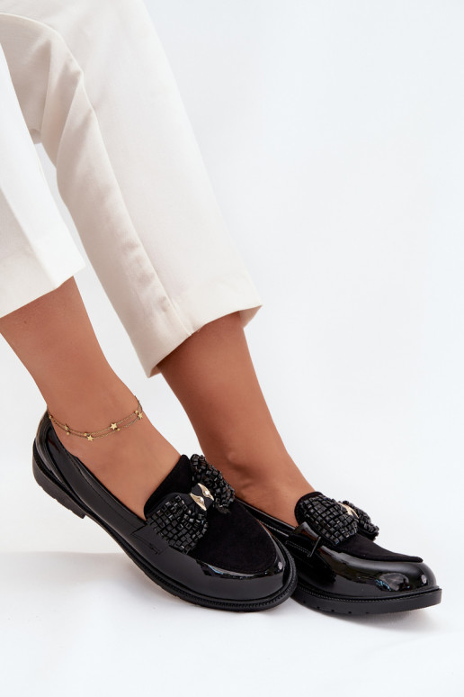 Lakované mokasíny  se stuhami S.Barski HY51-319 Černé Lakované mokasíny  se stuhami S.Barski HY51-319 Černé