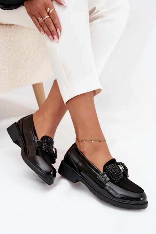Lakované mokasíny  se stuhami S.Barski HY51-319 Černé Lakované mokasíny  se stuhami S.Barski HY51-319 Černé