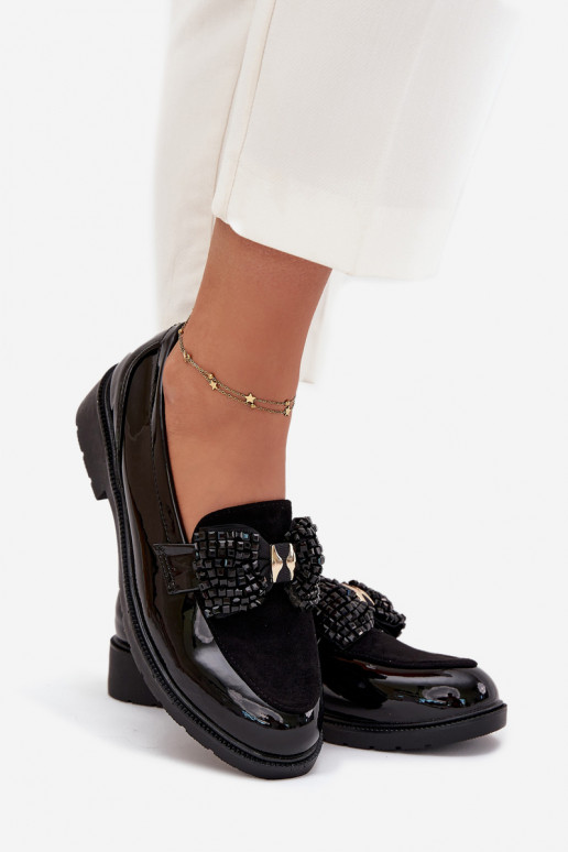 Lakované mokasíny  se stuhami S.Barski HY51-319 Černé Lakované mokasíny  se stuhami S.Barski HY51-319 Černé