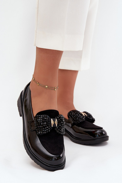 Lakované mokasíny  se stuhami S.Barski HY51-319 Černé Lakované mokasíny  se stuhami S.Barski HY51-319 Černé