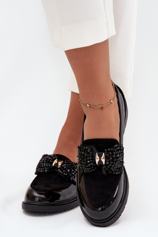 Lakované mokasíny  se stuhami S.Barski HY51-319 Černé Lakované mokasíny  se stuhami S.Barski HY51-319 Černé