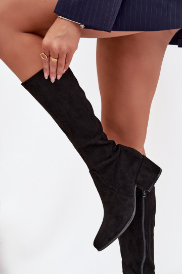 dámské dlouhé boty na nízkém podpatku z eko semišeowe Sergio Leone KZ212 Černé