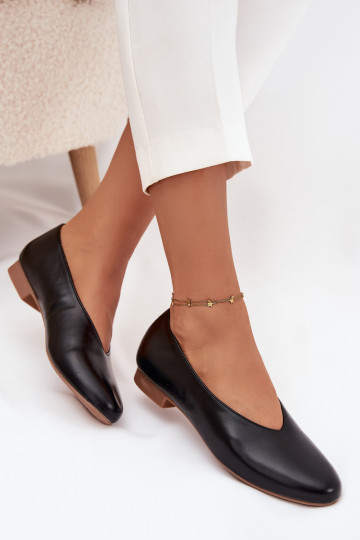 baleríny  z ekologické kůže s širokými podpatky Černé Olyssia