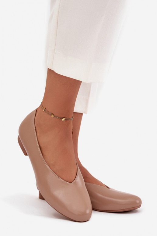 baleríny  z ekologické kůže s širokými podpatky béžové Olyssia