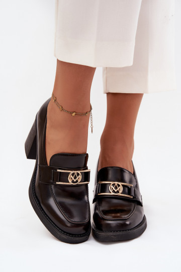 boty  s podpatky Ze zlaté barvym Detalem Czekoladowe Privelle