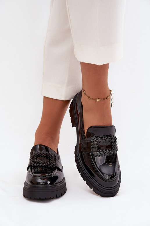 s efektem laku boty Dámské mokasíny zdobené s přezkami Černé Luvianne s efektem laku boty Dámské mokasíny zdobené s přezkami Černé Luvianne