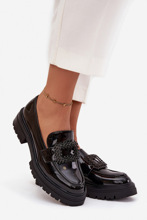 s efektem laku boty Dámské mokasíny zdobené s přezkami Černé Luvianne s efektem laku boty Dámské mokasíny zdobené s přezkami Černé Luvianne