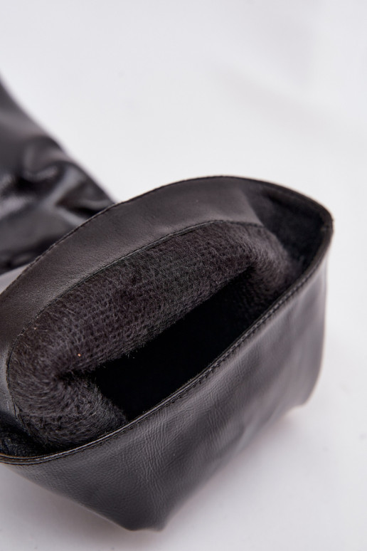 s efektem laku dámské dlouhé boty na nízkém podpatku Černé Mireva