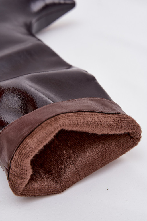 s efektem laku dámské dlouhé boty na nízkém podpatku vínová Mireva