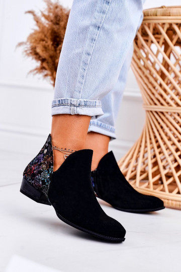 Dámské podpatky  Černé s květinami 04091-57