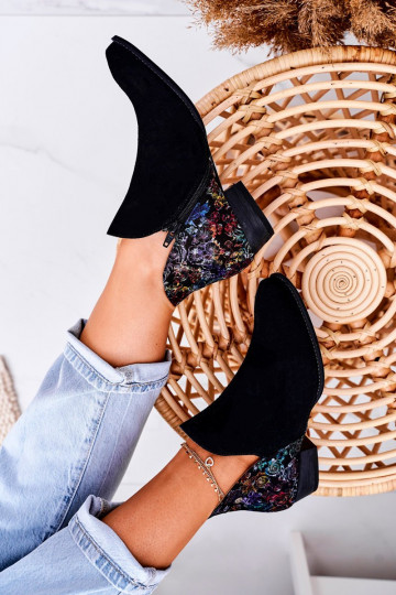 Dámské podpatky  Černé s květinami 04091-57 2