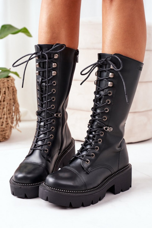 zateplené dlouhé boty Šněrovací boty Big Star II274115 Černé zateplené dlouhé boty Šněrovací boty Big Star II274115 Černé