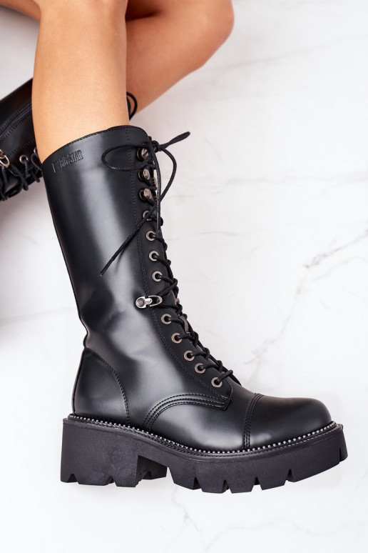 zateplené dlouhé boty Šněrovací boty Big Star II274115 Černé zateplené dlouhé boty Šněrovací boty Big Star II274115 Černé