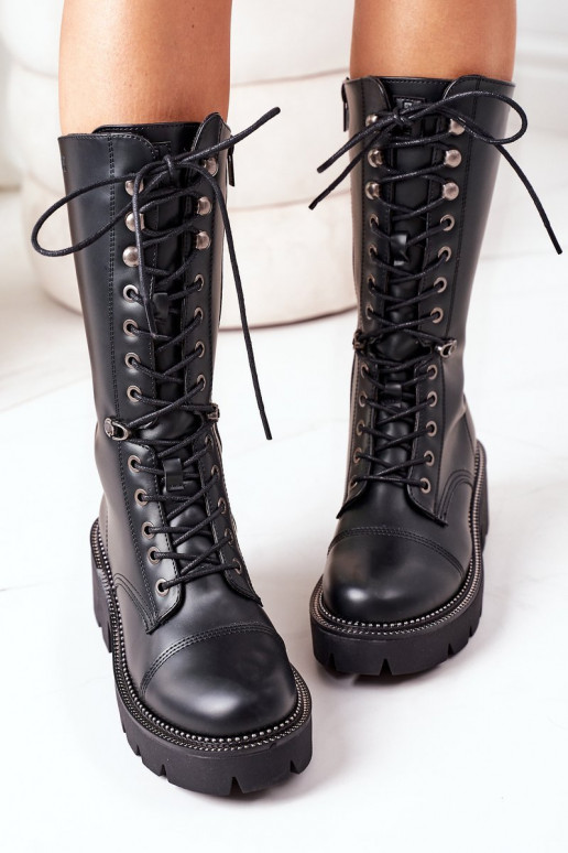 zateplené dlouhé boty Šněrovací boty Big Star II274115 Černé zateplené dlouhé boty Šněrovací boty Big Star II274115 Černé