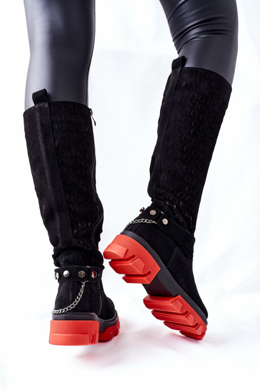 dlouhé boty  Černé ze semiše 2866   dlouhé boty  Černé ze semiše 2866