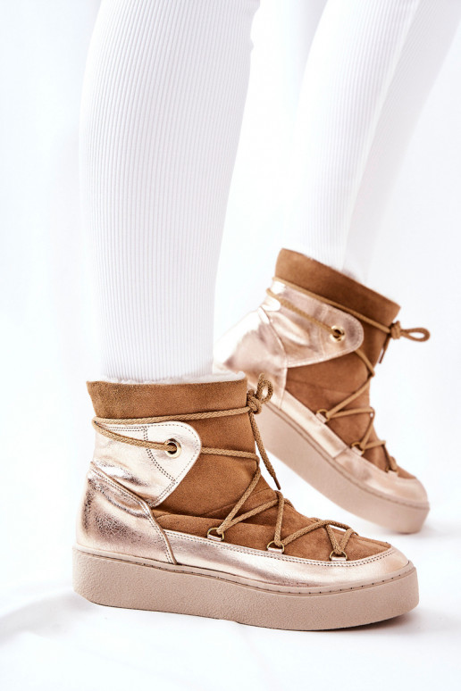 zateplené Semišové boty Sněhule hnědáClarem