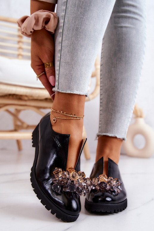 Elegantní styl  boty s ornamenty Černé Cindy Elegantní styl  boty s ornamenty Černé Cindy