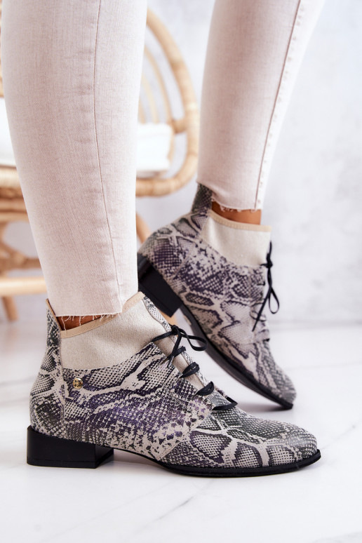 Dámské podpatky ze semiše  s imitací hadí kůže  04744-03 béžové Dámské podpatky ze semiše  s imitací hadí kůže  04744-03 béžové