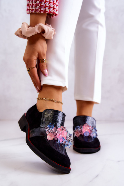 ze semiše boty s ornamenty Černé a-červené Davine ze semiše boty s ornamenty Černé a-červené Davine