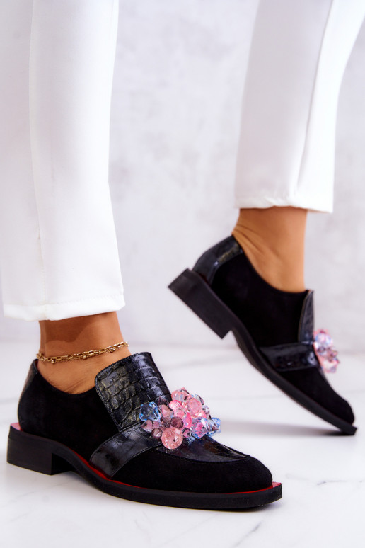 ze semiše boty s ornamenty Černé a-červené Davine ze semiše boty s ornamenty Černé a-červené Davine