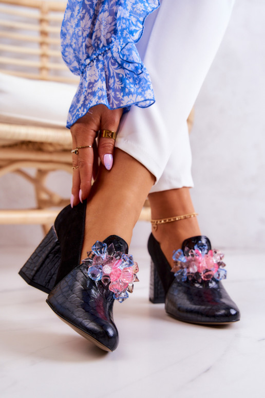 ze semiše s imitací hadí kůže Obuv s podpatky Černé Sofie ze semiše s imitací hadí kůže Obuv s podpatky Černé Sofie