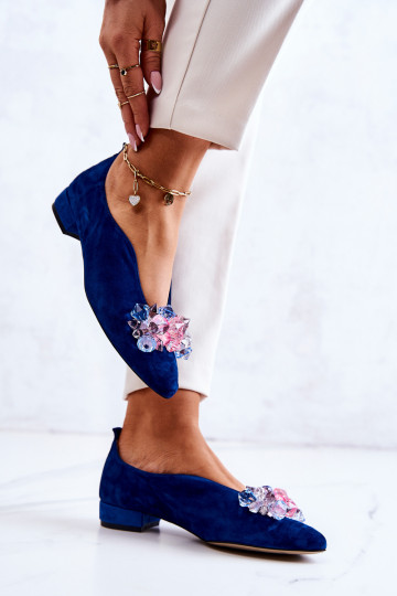 Elegantní styl ze semiše boty s ornamenty tmavě modrá McQueen 2