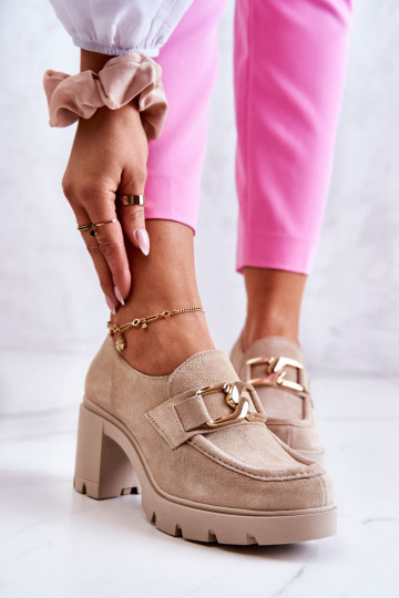 Elegantní styl boty s podpatky se zlatými detaily slonová kost Lemar Harmell