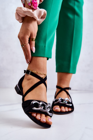  Semišové sandály s řetízky Laura Messi 2365 Černé 2