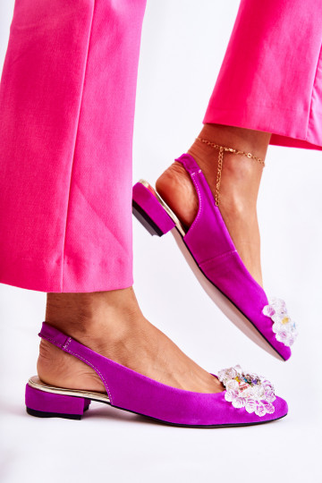 Semišové baleríny s podpatky s ornamenty  Elenie