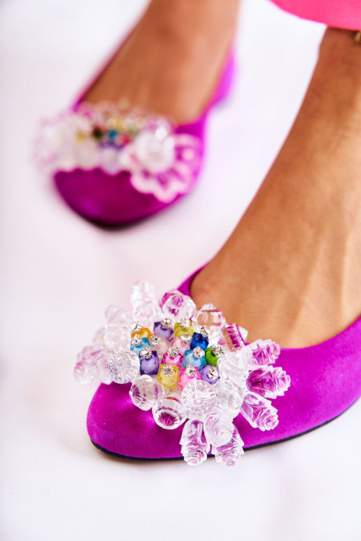 Semišové baleríny s podpatky s ornamenty  Elenie