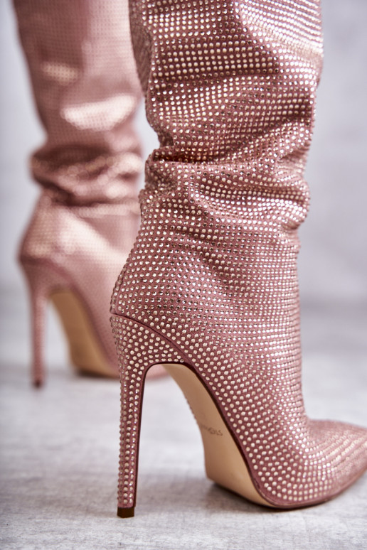 dlouhé boty s tenkými podpatky s třpytivými očky růžová Lovisa  dlouhé boty s tenkými podpatky s třpytivými očky růžová Lovisa
