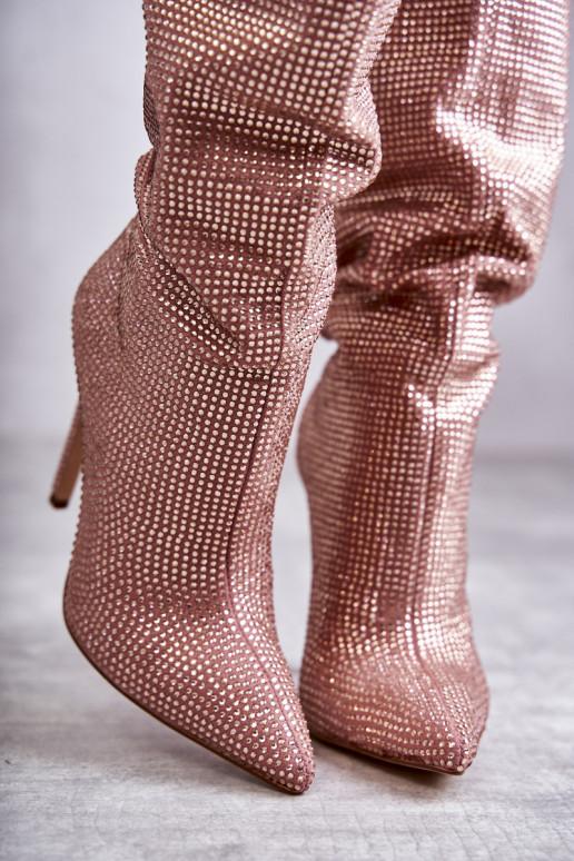 dlouhé boty s tenkými podpatky s třpytivými očky růžová Lovisa  dlouhé boty s tenkými podpatky s třpytivými očky růžová Lovisa